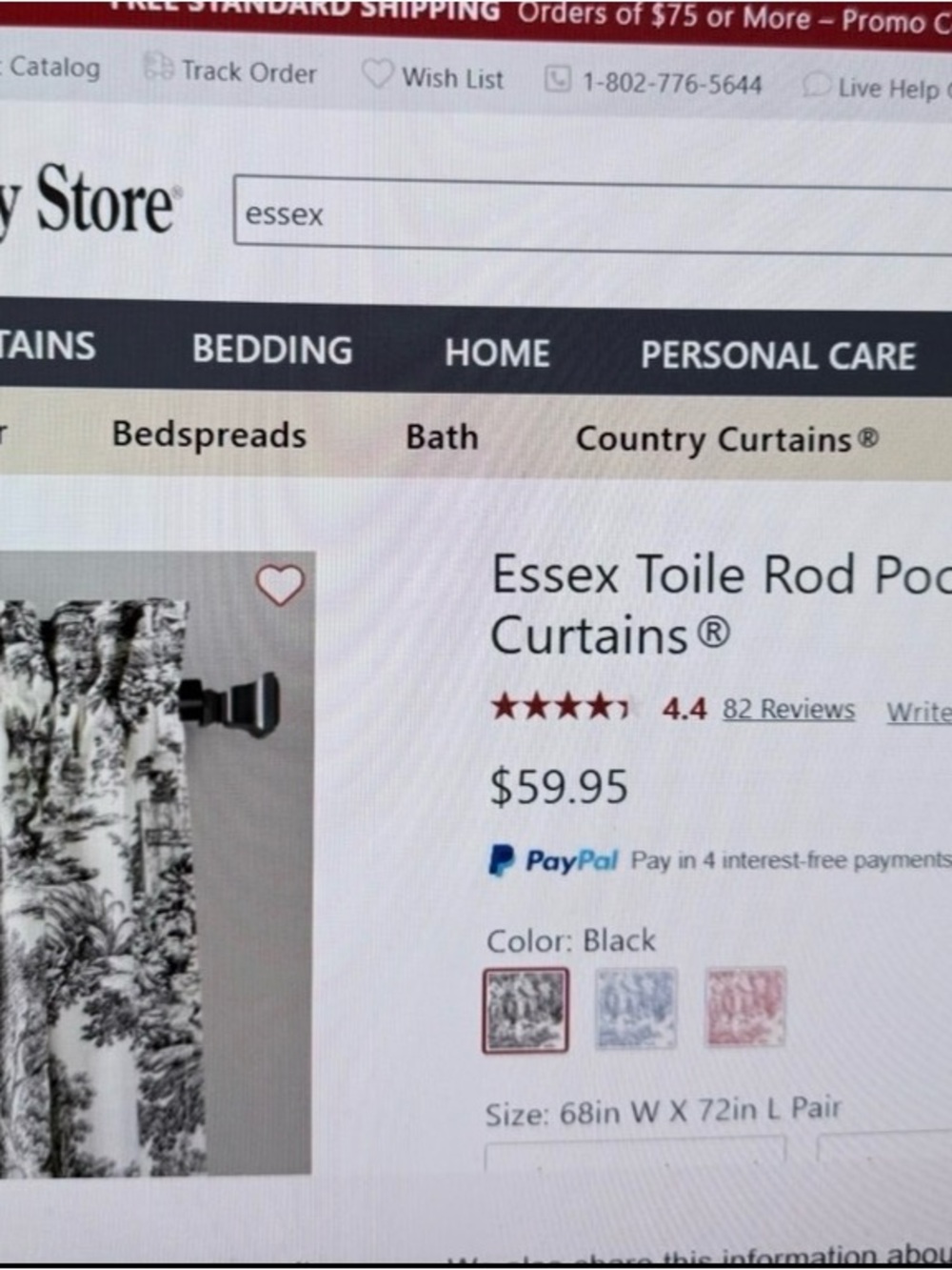 Essex Toile Rod Pocket Curtains® — Black Toile Pattern